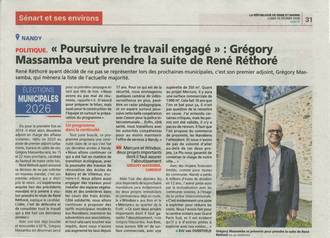 Article La République de Seine-et-Marne — Grégory Massamba